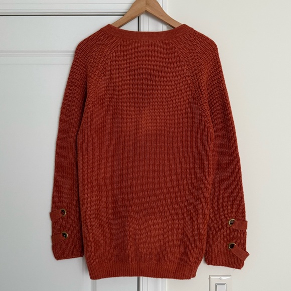 Lace-Up Ribbed Knit Sweater - Rust - Picture 6 of 7